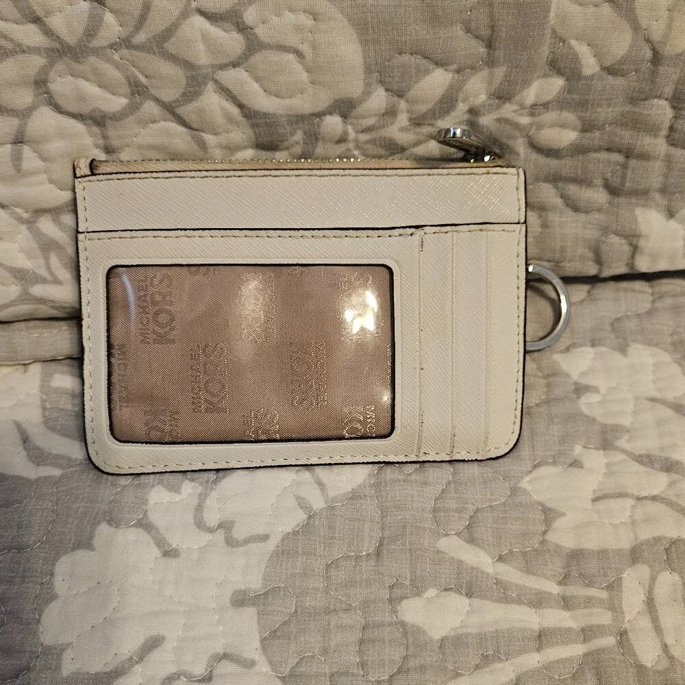 Michael Kors White Saffiano Leather Zip Card Case Keyring